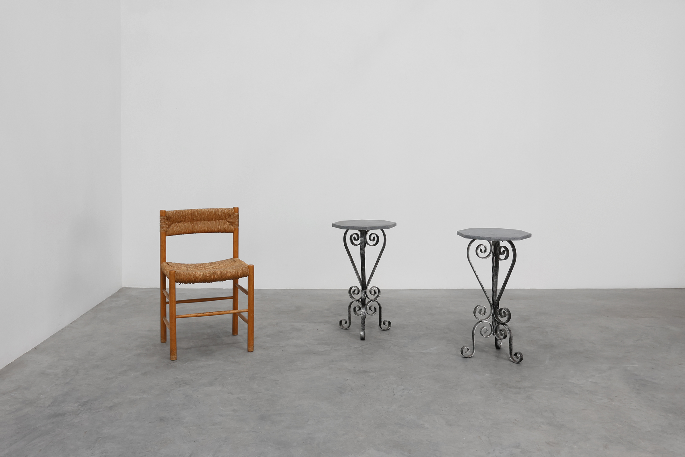 Pair of French Wrought Iron Consoles with Belgian Blue Stone Tops, 1950sthumbnail